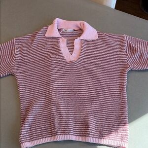 Zara women’s Pink Striped knit polo
